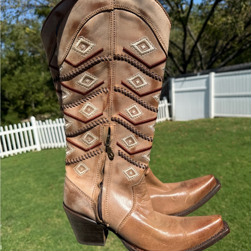 Corral | Circle G Tan Embroidered Boho Western Tassel Boots - 7 - Picture 7 of 10